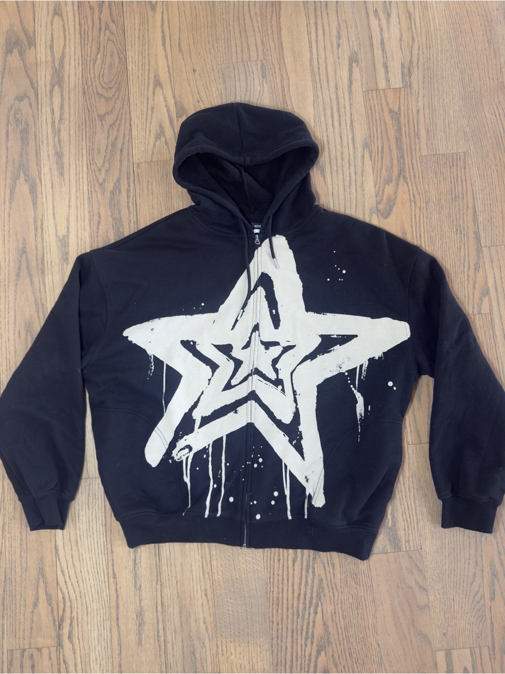 Urban Outfitters silence + noise Black Zip-Up Hoodie with White Star Graphic - M